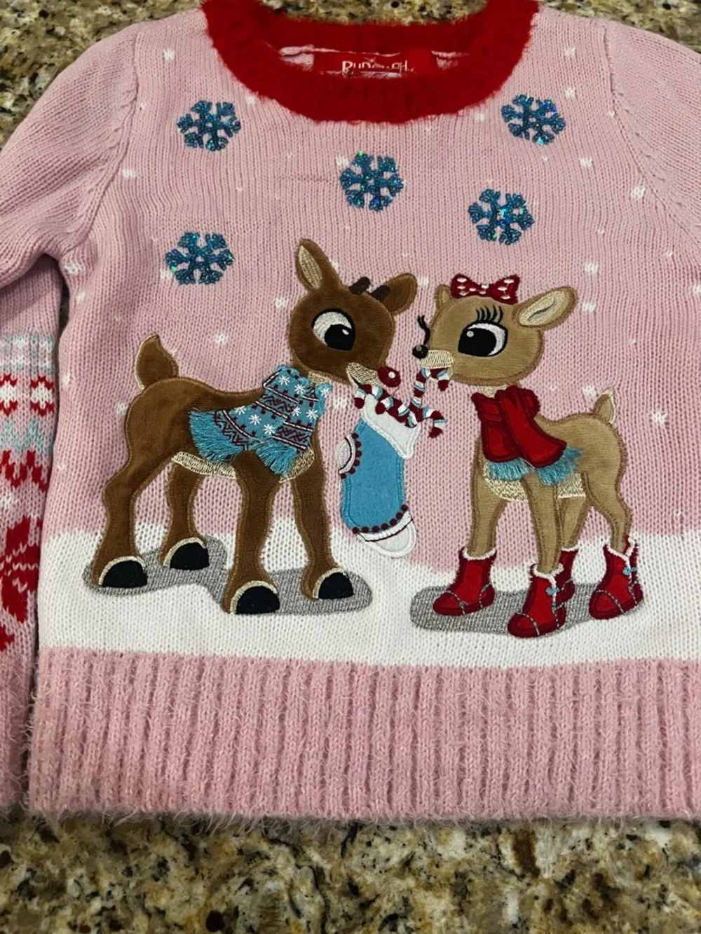 New - Rudolph the Red Nose Reindeer Girls Christmas Sweater in Pink | Size M (5)